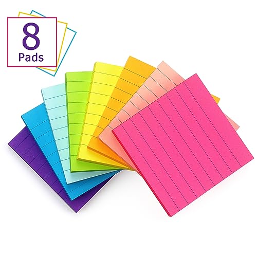 Eastern Wolf 8 Pads Lined Sticky Notes 3x3 Sticky Notes with Lines Self-Stick Note Pads 8 Bright Multi Colors, 85 Sheets/Pad - color: 3x3 8 Pads