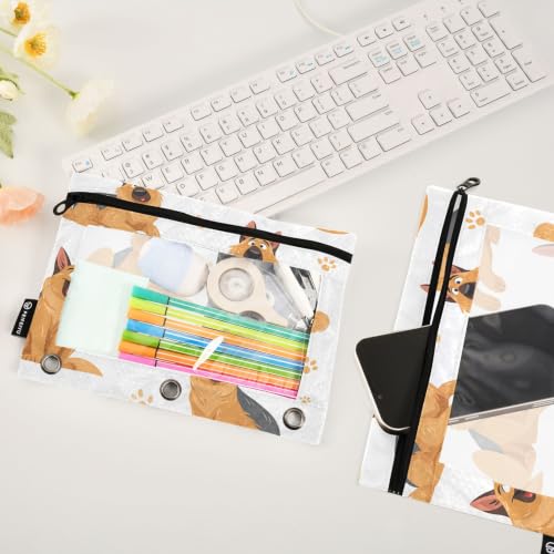 Gredecor 3 Ring Binder Pencil Pouch, Cute German Shepherd Dog White Zippered Pen Case Pouches with Clear Window, 2 Pack Stylish Office & School Supplie - color: Cute German Shepherd Dog White
