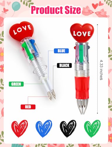 32Pcs 4 in 1 Mini Valentines Multicolor Ballpoint Pens | Cartoon Cutek Retractable Ballpoint Pen 0.7mm for Home Office Stationery or Fun - style: MiniValentinesBallpointPens32Pcs
