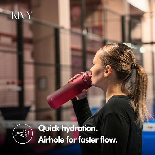 KIVY Slim Water Bottle 50oz with Leakproof Flip Lid [Lightweight & Shatterproof] Fits Backpack & Cupholder for Travel, Sports, School - Extra large water bottle no straw - 1.5 Liter water bottles - color: 09 White Gold