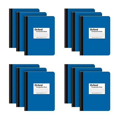 Oxford Composition Notebook 12 Pack, School Supplies, Notebooks for School, Journal for School, Writing Book, Wide Ruled Paper, 7.5 x 9.75 Inches, 80 Sheets, Blue Covers (63743) - color: Blue, size: Wide Rule