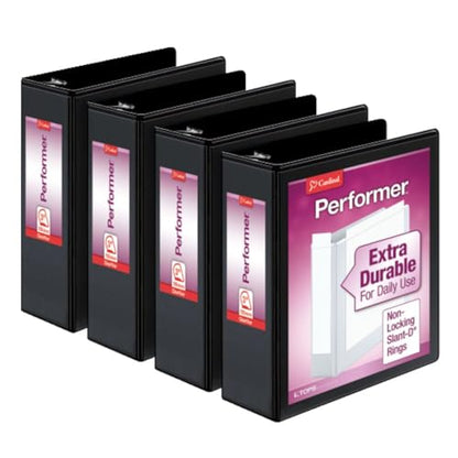 Cardinal Performer 3-Ring Binders, 3", Non-Locking Slant-D Rings, 725-Sheet Capacity, ClearVue Presentation, Non-Stick, PVC-Free, Black, 4-Pack (27601) - size: 3-Inch