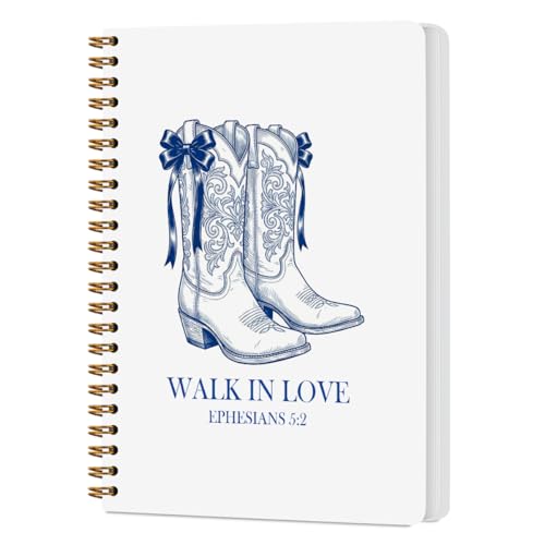 Christian Western Spiral Notebook Journal, Western Cowgirl Bible Notebooks for Note Taking, Cowgirl Gifts for Women, Christian Prayer Bible Journaling Hardcover Spiral Journal 5.8x8.3 Inches - color: Cowboy Boots