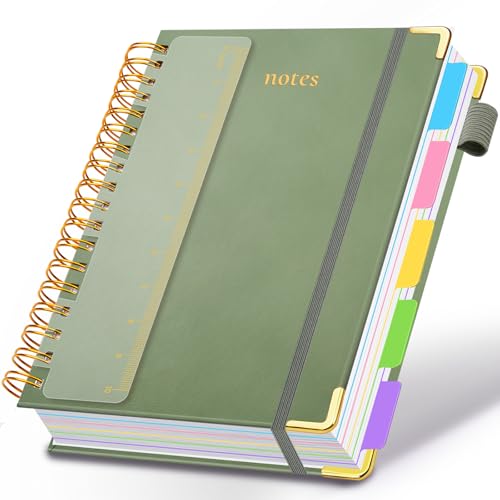 Hardcover Spiral Notebook 8.5"x11" Journal Notebook with Tabs and Removable Dividers 300 Pages 5 Subject Notebook College Ruled, Faux Leather Spiral Bound Notebook for Women School Work (Sage Green) - color: Sage Green, size: 8.5"x11"(A4)