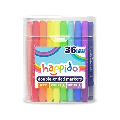 International Arrivals Double Sided Marker Sets for Kids Happido, Set of 36 Water Based Non Toxic Markers with Case, Great School Supplies, Art and Stationery Set - style: 36 Count - Double Ended