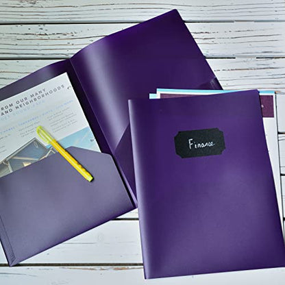 Youngever 6 Pack Heavy Duty Plastic Two Pocket Folders, Heavy Duty Plastic 2 Pocket Folder (Purple) - color: Purple