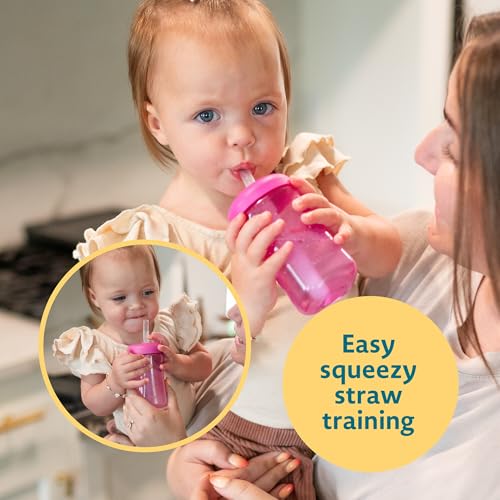 The First Years Squeeze & Sip Toddler Straw Cups - Squeezable Transition Sippy Cup with Silicone Straw - Toddler Feeding Supplies - Yellow/Pink/Orange - 7 Oz - 3 Count - Ages 6 Months and Up - color: Yellow/Pink/Orange
