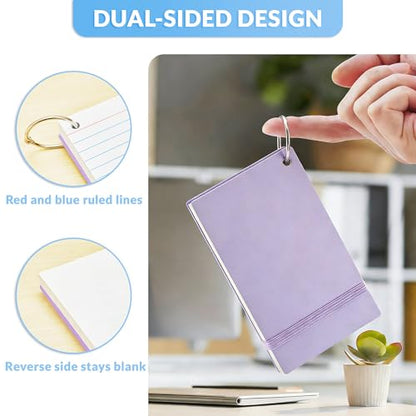 NEEWAY Ruled Index Cards with Ring 3x5 Inches, 200 Count Note Cards Lined, Flash Cards with Rings for Studying, Home and Office (Light Purple) - color: Light Purple