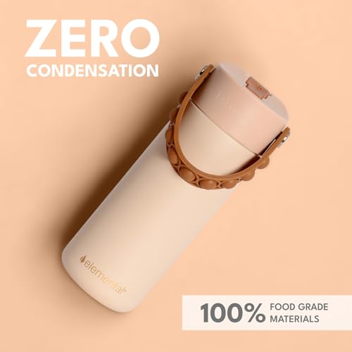 Elemental Insulated Kids Water Bottle, Stainless Steel Water Bottle with Straw Lid & Pop-It Handle, Leak-Proof Water Bottles for School, Boys or Girls, Travelling and Sports, 18oz - Beige - color: Beige
