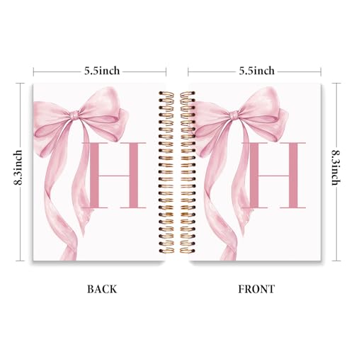 JXREQ Coquette Pink Bow Personalized Notebook, Initial Letter H Monogram Journal, Preppy Girly Ribbon Bow Journal, Monogrammed Gifts for Women, Aesthetic Spiral Notebook 5.5x8.3 - color: Hpink
