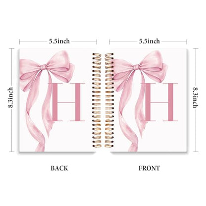 JXREQ Coquette Pink Bow Personalized Notebook, Initial Letter H Monogram Journal, Preppy Girly Ribbon Bow Journal, Monogrammed Gifts for Women, Aesthetic Spiral Notebook 5.5x8.3 - color: Hpink