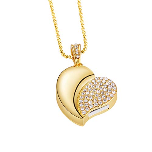 USB Flash Drive, Diamond Heart 8GB / 16GB / 32GB USB2.0 Waterproof USB Memory Stick Date Storage Pendrive Thumb Drives (16GB, Gold Heart) - color: Gold Heart, size: 16GB