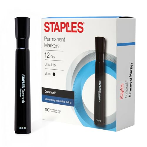 STAPLES Tank Permanent Markers, Chisel Tip, Black, 12 Pack – Duramark Bold Ink Markers for Labeling, Shipping & Industrial Use - color: Black, size: 1 Count (Pack of 12), style: Chisel