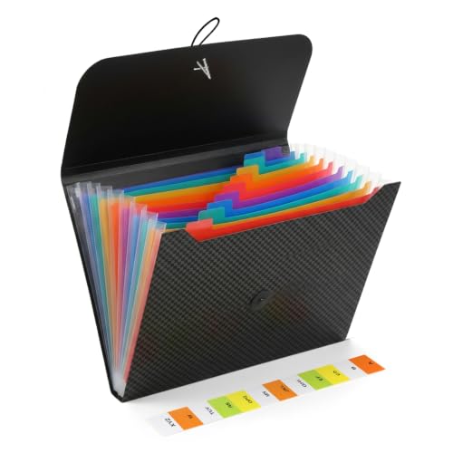 Expanding File Folder 13 Pockets Accordion File Organizer A4/Letter Size Accordian Filing Folder with Elastic Buckles Closure Labels Document Receipt Organizer for School Office Home Travel Supplies - color: Colorful: Style 1