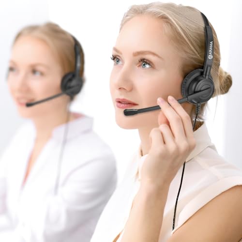 Arama Headset with Microphone for Pc, USB Headset with Mic, Computer Headphones with Noise Canceling Microphone for Laptop, Wired Headphones with Mute for Home Office Online Class Skype Zoom Meetings