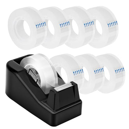 OWLKELA Lightweight Desktop Tape Dispenser, Non-Skid Base Tape with Dispenser, Ideal for Office, Home and School, 1 Pack Tape Holder with 8Pcs Transparent Tape, 0.71 Inch x 1000 Inches, Black - color: Black, size: 1 Pcs