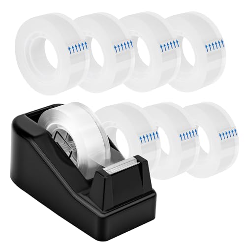 OWLKELA Lightweight Desktop Tape Dispenser, Non-Skid Base Tape with Dispenser, Ideal for Office, Home and School, 1 Pack Tape Holder with 8Pcs Transparent Tape, 0.71 Inch x 1000 Inches, Black - color: Black, size: 1 Pcs