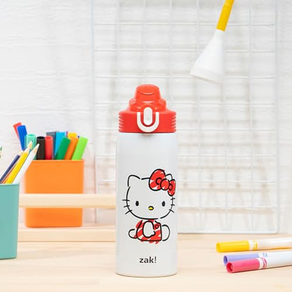 Zak Designs Sanrio Sage Kids Water Bottle For School or Travel, 19oz Stainless Steel Water Bottle With Straw, Handle, and Leak-Proof, Pop-Up Spout Cover (Hello Kitty) - color: Hello Kitty (Sage)