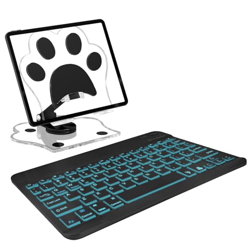 for Bluetooth Keyboard, Cute Tablet Stand Adjustable & Foldable, 7-Color Wireless Rechargeable Keyboard for iPad, iPad Pro/Mini/Air， Samsung Xiaomi Tablets, etc - Black - color: B-Backlight Keyboard-Black