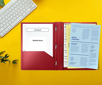 Better Office Products Burgundy Plastic 2 Pocket Folders with Prongs, 24 Pack, Heavyweight, Letter Size Poly Folders with 3 Metal Prongs Fastener Clips, Burgundy Red