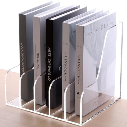 SANRUI Acrylic File Organizer, Compact Desk Organizer for Folders, Binders, Notebooks, Envelopes, Clear Magazine File Holder, 5 Section Bookshelf for School Home Office Organization, A4 - size: A4,5 Sections