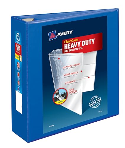 Avery Heavy-Duty View 3 Ring Binder, 3" One Touch EZD Rings, 670-Sheet Capacity, 3.5 Inch Wide Spine, Great for Home, School Supplies, Office, or Organization Needs, 1 Pacific Blue Binder (79811) - size: 3"