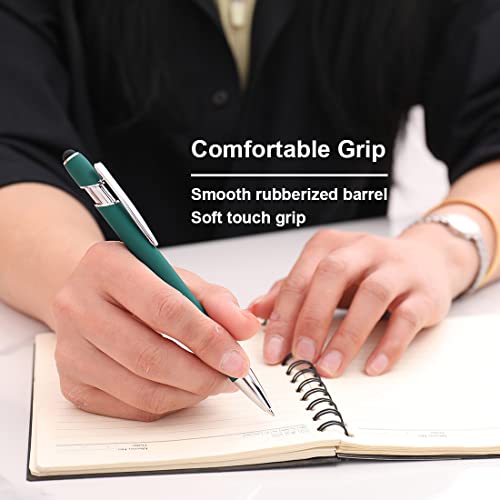Oddmoal Ballpoint Pen with Stylus Tip, Soft Touch Click Metal Pen, 1.0mm Medium Point, Black Ink, 12 Count(Dark Green) - color: Dark Green - 12 Pens