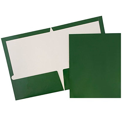 JAM PAPER Laminated Two Pocket Glossy School Folders - Letter Size - High Gloss Green - 6/Pack - color: Green, size: Pack of 6 Folders