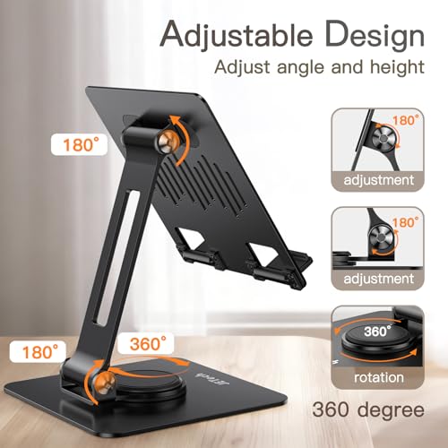 JETech Tablet Stand, Adjustable Swivel Desktop Holder with 360 Degree Rotating Base, Foldable Cradle for iPad/iPad Air/Pro/Mini, Galaxy Tab A11/A9/S11/S10 FE, Tab/Phones(4-13"), Black - color: Black