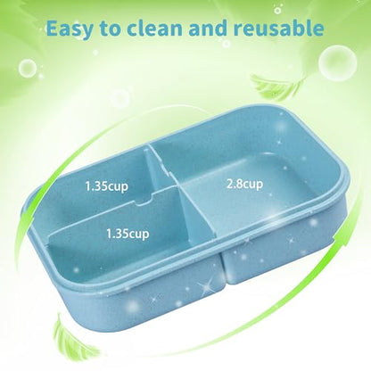 Itopor Bento Box for Kids & Adults, Lunch Box 46 oz, Pale Blue | Wheat straw material, BPA-free, leakproof, 3 compartments, microwave & dishwasher safe, for school, office & travel - color: Pale Blue