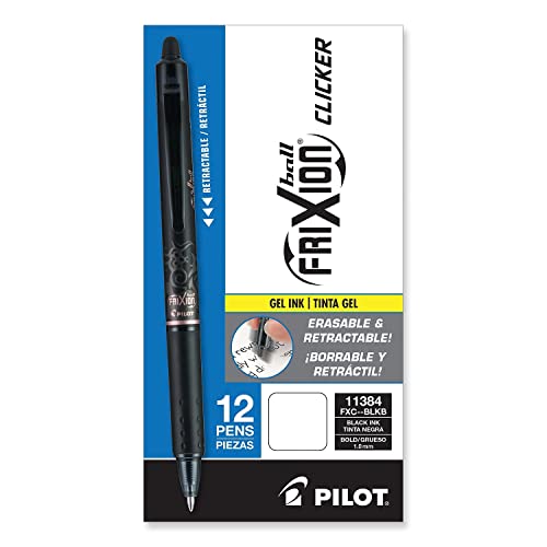 Pilot FriXion Clicker Erasable Gel Pens, Bold Point (1.0mm), Black Ink, 12-Pack - Refillable, Smooth Writing Pens for School, Journaling, and Office Use - size: 12 Count (Pack of 1)