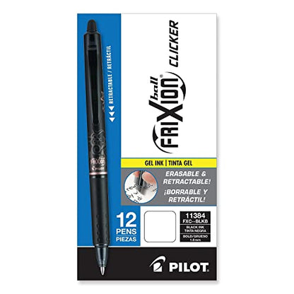 Pilot FriXion Clicker Erasable Gel Pens, Bold Point (1.0mm), Black Ink, 12-Pack - Refillable, Smooth Writing Pens for School, Journaling, and Office Use - size: 12 Count (Pack of 1)