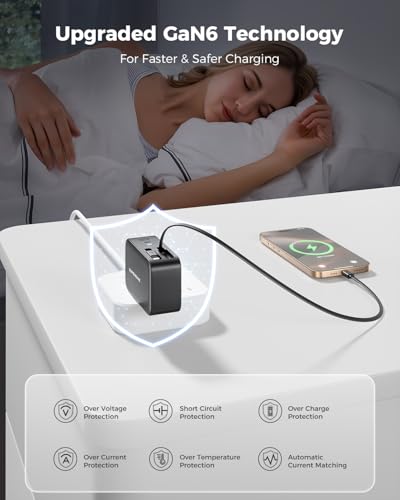 SUPERONE Retractable Wall Charger with USB C & Apple Fast Charging Cables | 78W GaN 4 Ports Charger, 90cm USB C & Apple Retractable Cables, for iPhone 17-12, iPad, Samsung,Google pixel 7-10 & More
