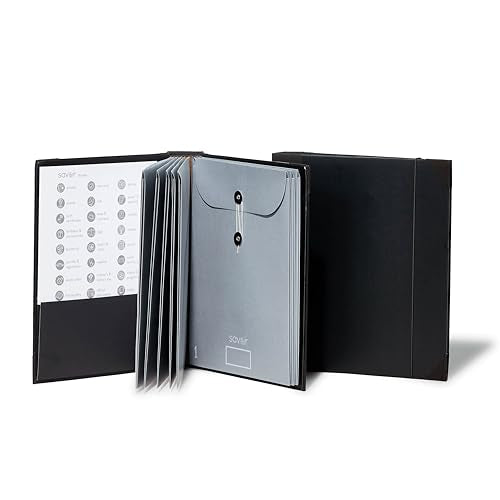 The Folio® Important Document Organizer by Savor | Binder with Guided Labels, Acid-Free File Folder Organizer with 10 Pockets, Document Holder for Home Records, Legal and Medical Papers (Black) - color: Black, size: Document Organizer (English Version)