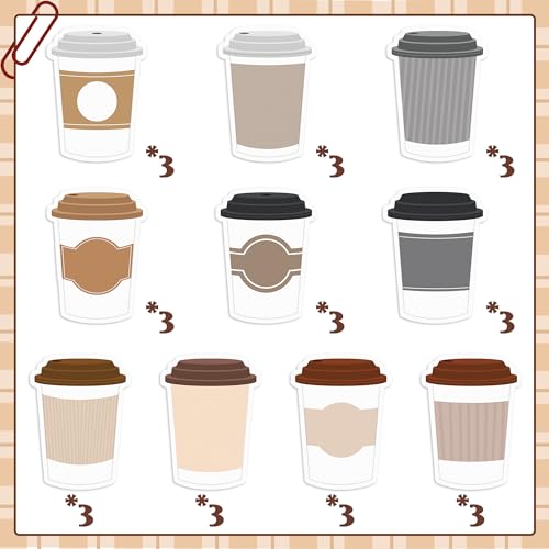 Xqumoi 30 Pack Coffee Cup Sticky Notes, Total 600 Sheets, Funny Self Sticky Notepads Memo Pads for Coffee Lover Office School Student Kids Gift Class Reward Birthday Party Favors Goodies Bag Fillers - style: Coffee Cup (Style 1)