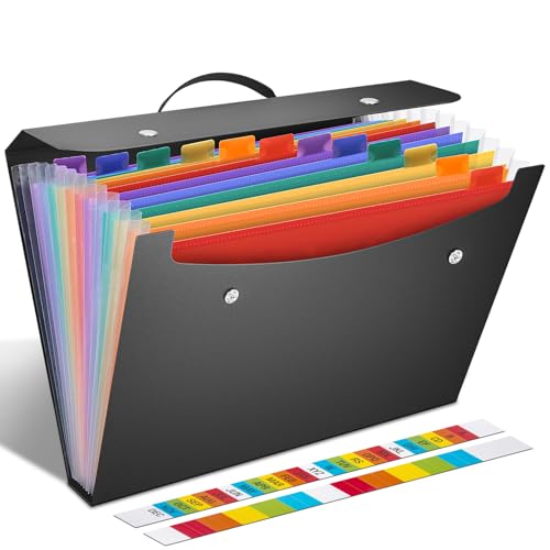 Expanding File Folder with Handle,13 Pockets Accordion File Organizer,Filing Box for Paper,Bills,Receipts,Taxes Organized,Letter/A4 Size Documents Holder for School,Office,Business Trip