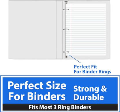 Filler Paper, Wide Ruled Filer, Loose Leaf Paper, 3 Holed Punches Paper, Red Line Margin, Ring Binder Paper - 8" x 10.5" - Wide Ruled - 175 Sheets - size: Wide Ruled
