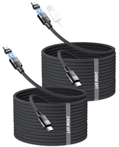USB C Magnetic Charging Cable 240W [2Pack, 6ft] 24Pin USB C Magnetic Cable to USB C Fast Charger Data Cable, Magnetic Tip Fit All USB-C Cable for iPhone 17 16 15 Pro Max iPad MacBook, Sumsung,Laptop - size: 6FT