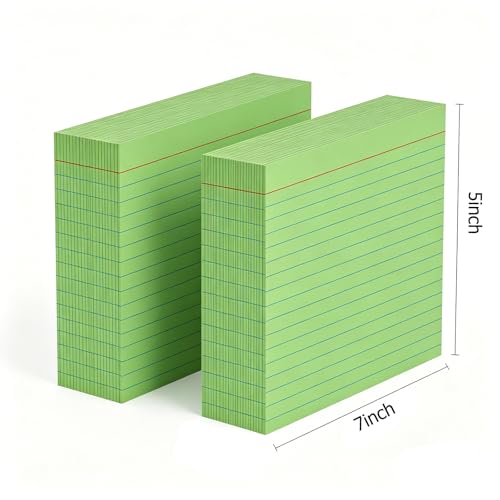 5x7 Green Index Cards - 50 Pcs Large Heavy Duty 250gsm Lined Flashcards - Jumbo Note Cards for Homeschooling, Science Notes & Vocabulary - Thick Ruled Study Cards for College - color: Green - 50 Pack