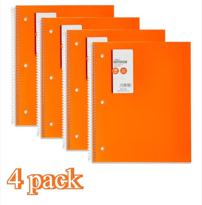 Orange Wide-Rule Single-Subject Notebook, 100 Pages (4-Pack) | School & Work Use, Wide Browser, Single Subject, Home Use