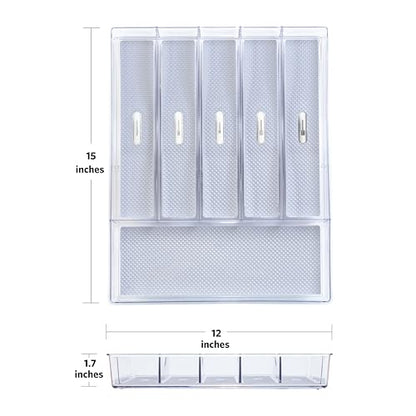 Glad Silverware & Utensil Drawer Organizer - Divided Clear Plastic Storage Tray with 6 Compartments for Kitchen Flatware and Cutlery - BPA Free, Food Safe, Non Slip, 12x15 inches - size: 6-Compartment