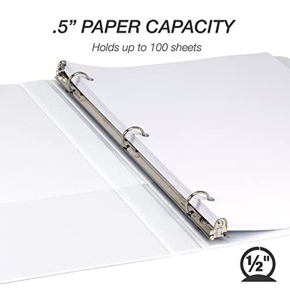 Samsill 0.5 Inch 3 Ring Binder, Economy Round Ring, Clear View Cover, 100 Sheet Capacity - for School, Home, Office - White, 4 Pack - color: White, size: 4-Pack, style: 0.5-Inch