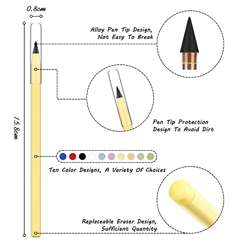 Ainiv Everlasting Pencil - 10 PCS Inkless Infinity Pencils with 20 Extra Erasers for Home Office School Writing Drawing - color: 10 Pieces-Bright Colors