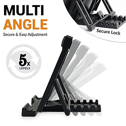 Tablet Stand for iPad, 5-Angle Foldable Holder for Desk, Bed & Couch, Non-Slip Base, Compatible with iPad, iPhone, Kindle, Samsung Galaxy & E-Readers, Portrait & Landscape