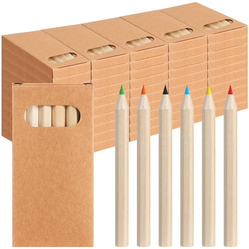300pcs/50 Boxes Mini Colored Pencils Bulk Kids Drawing Colored Pencils Bulk Party Favor, 6 Color Pencils in Kraft Boxes, 3.5 Inch Short Coloring Pencils Pre-sharpened for Classroom School Supplies