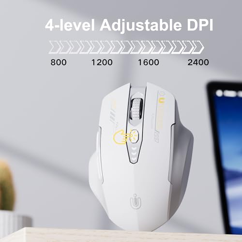 Uineer Wireless Mouse,[Upgraded] Rechargeable 2.4GHz (Battery Level Visible) Ergonomic Computer Mouse,4 Levels DPI, Wireless Mice for Laptop PC Computer(Grey and White) - color: Gray and White