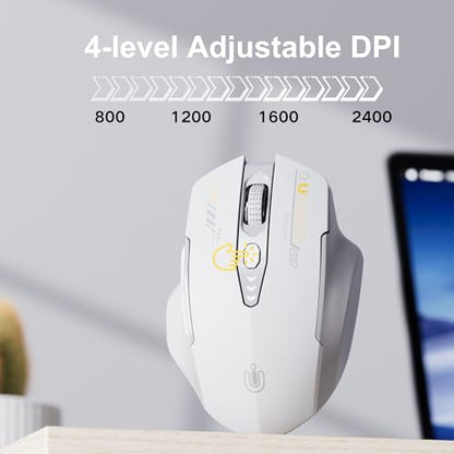 Uineer Wireless Mouse,[Upgraded] Rechargeable 2.4GHz (Battery Level Visible) Ergonomic Computer Mouse,4 Levels DPI, Wireless Mice for Laptop PC Computer(Grey and White) - color: Gray and White