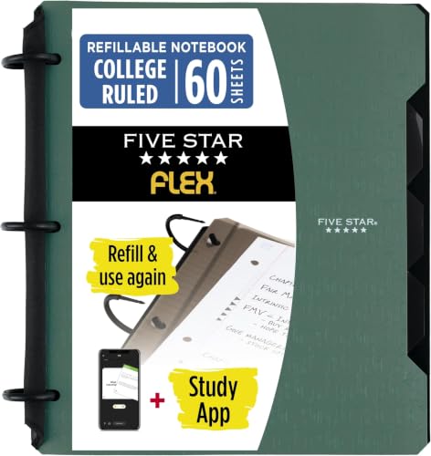 Five Star Flex Refillable Notebook + Study App,College Ruled Paper and 1 Inch TechLock Ring Binder with Pockets,Tabs and Dividers,200 Sheet Capacity,Seaglass Green (293280AQ8),(Pack of 6) - color: Green, size: 1 Count (Pack of 6)