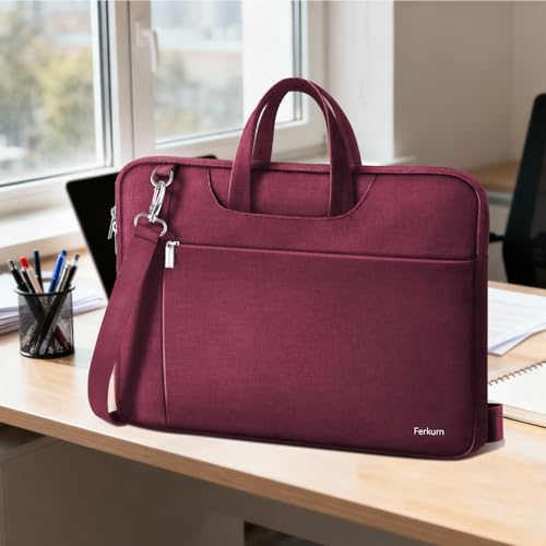 Ferkurn Laptop Case Bag Women Men Computer Sleeve with Shoulder Compatible with HP/Inspiron/Thinkpad/Vivobook/MSI/Surface, 17.3 inch, Red - color: Wine Red, size: 17.3 inch