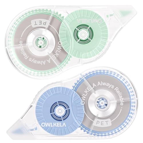 OWLKELA 2 Pack Plus Correction Tape, Tear-Resistant White Correction Tape, No Dry Time, Easy to Use, Office & School Supplies, 0.2 in Wide, 98.4 Ft, Blue Core, Green Core - color: Blue & Green